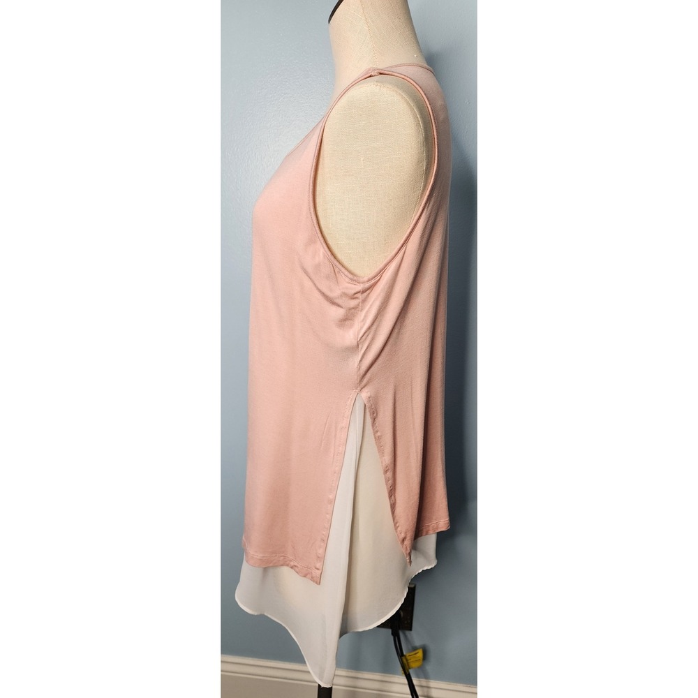 Worthington Tank Top Womens Large Soft Pink Double Layer Chiffon Sharkbite Hem - Picture 2 of 9